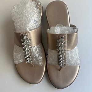 Italian shoemaker Elegant Gold Sandals with Rhinestone Detailing